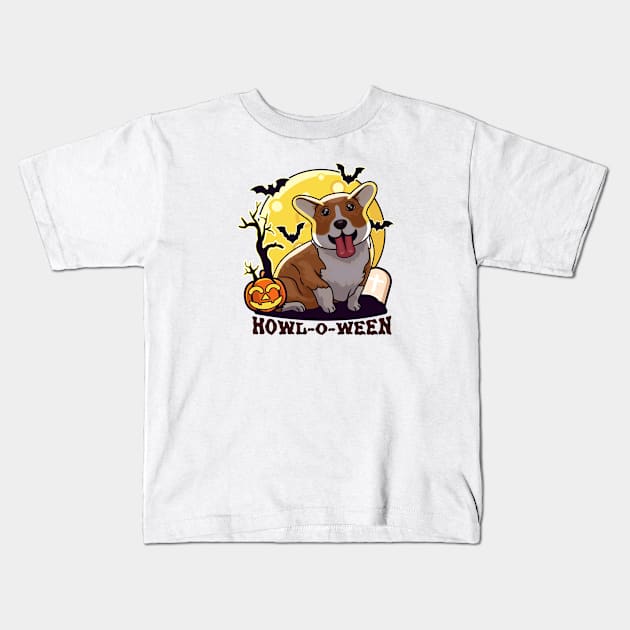 Howl-O-Ween Corgi Kids T-Shirt by  Big Foot Shirt Shop